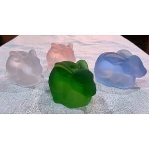 Vintage Frosted Satin Glass Rabbit Bunny Candle Holder Set of 4